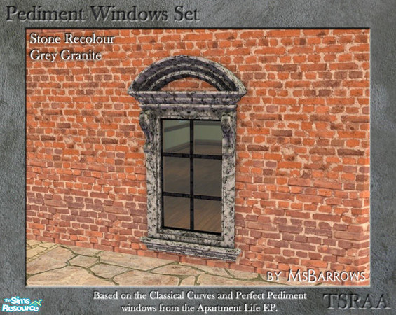 Sims 2 — Pediment Set - Recolour - Grey Granite by MsBarrows — A recolour for the stone frame of the pediment windows and
