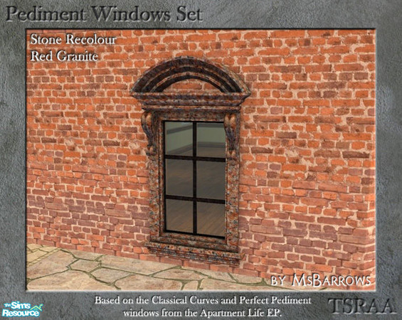 Sims 2 — Pediment Set - Recolour - Red Granite by MsBarrows — A recolour for the stone frame of the pediment windows and
