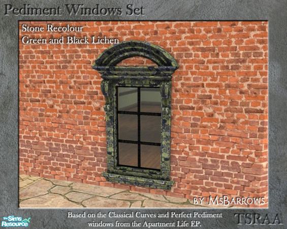 Sims 2 — Pediment Set - Recolour - Green-Black Lichen by MsBarrows — A recolour for the stone frame of the pediment