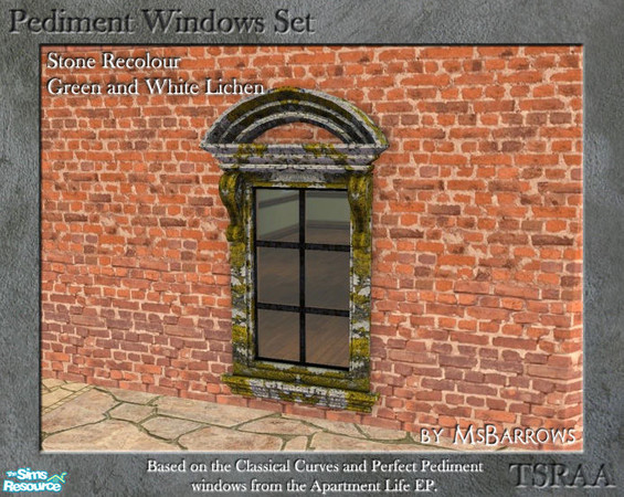 Sims 2 — Pediment Set - Recolour - Green-White Lichen by MsBarrows — A recolour for the stone frame of the pediment