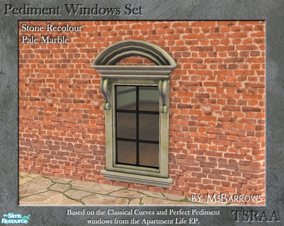 Sims 2 — Pediment Set - Recolour - Pale Marble by MsBarrows — A recolour for the stone frame of the pediment windows and