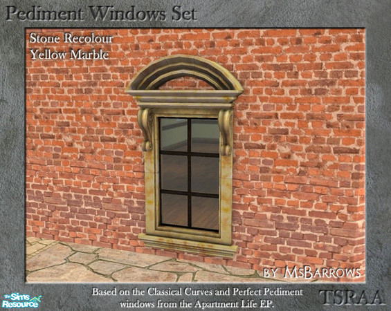 Sims 2 — Pediment Set - Recolour - Yellow Marble by MsBarrows — A recolour for the stone frame of the pediment windows