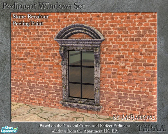 Sims 2 — Pediment Set - Recolour - Peeling Paint by MsBarrows — A recolour for the stone frame of the pediment windows