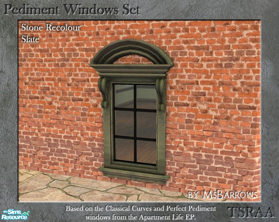 Sims 2 — Pediment Set - Recolour - Slate Stone by MsBarrows — A recolour for the stone frame of the pediment windows and