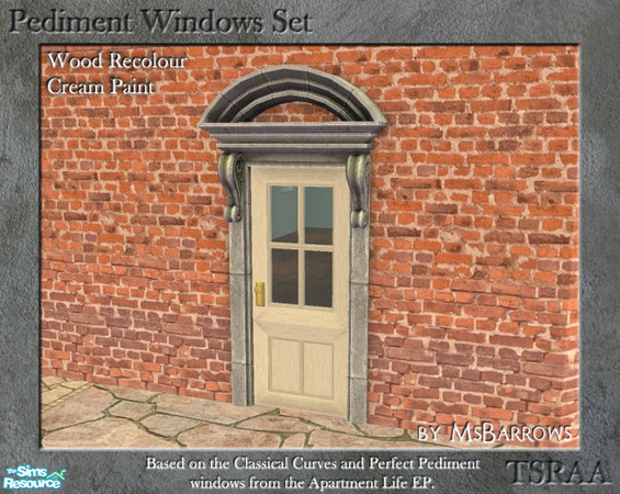 Sims 2 — Pediment Set - Recolour - Cream Paint by MsBarrows — A recolour for the wood frame of the pediment windows and