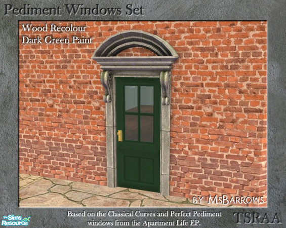 Sims 2 — Pediment Set - Recolour - Dark Green Paint by MsBarrows — A recolour for the wood frame of the pediment windows