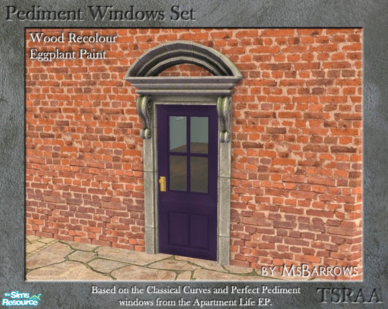 Sims 2 — Pediment Set - Recolour - Eggplant Paint by MsBarrows — A recolour for the wood frame of the pediment windows