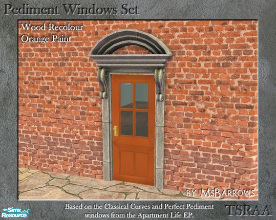 Sims 2 — Pediment Set - Recolour - Orange Paint by MsBarrows — A recolour for the wood frame of the pediment windows and