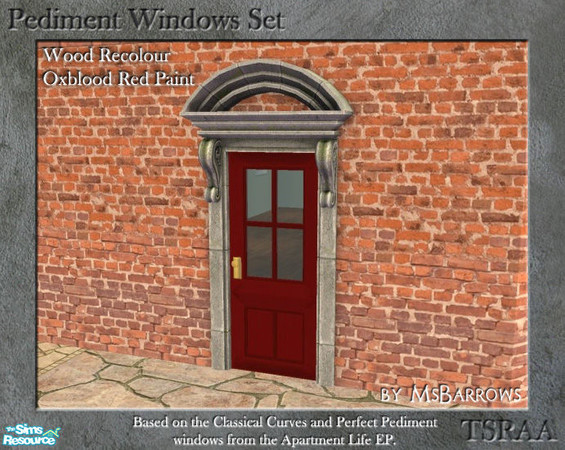 Sims 2 — Pediment Set - Recolour - Oxblood Red Paint by MsBarrows — A recolour for the wood frame of the pediment windows