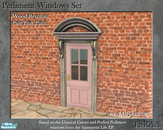 Sims 2 — Pediment Set - Recolour - Pale Pink Paint by MsBarrows — A recolour for the wood frame of the pediment windows