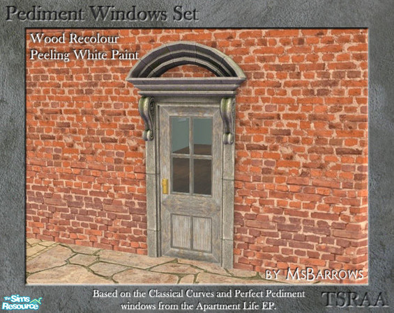Sims 2 — Pediment Set - Recolour - Peeling Paint by MsBarrows — A recolour for the wood frame of the pediment windows and