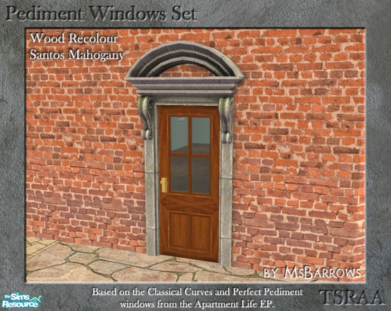 Sims 2 — Pediment Set - Recolour - Santos Mahogany by MsBarrows — A recolour for the wood frame of the pediment windows