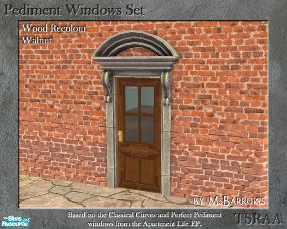 Sims 2 — Pediment Set - Recolour - Walnut by MsBarrows — A recolour for the wood frame of the pediment windows and doors,