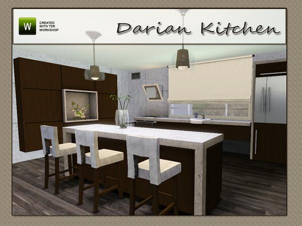 Sims 3 — Darian Kitchen by Angela — Darian Kitchen, contemporary style kitchen. Set contains: 2 counters, Island, Blind