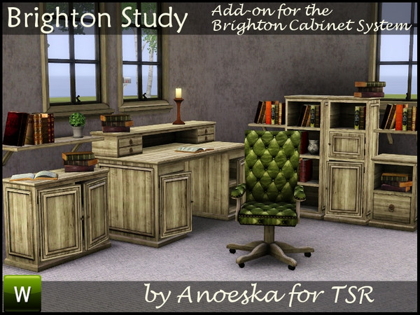 Sims 3 — Brighton Study by AnoeskaB — This Study is an add-on for the Brighton Cabinet System, and contains 2 new small