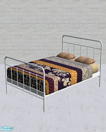Sims 2 — Harriet Bedding Two by salixlikescake — A quilted duvet featuring abstract patterns in grey, purple and mustard.