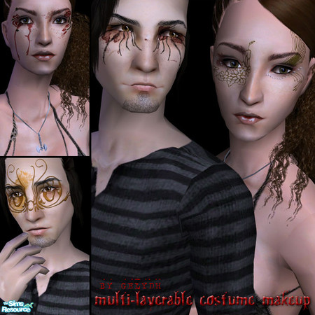 Sims 2 — Multi-Layerable Costume Makeup by gelydh — Four varying styles of costume makeup available for both genders and