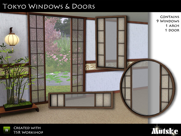 Sims 3 — Tokyo Windows Part 1 by Mutske — Set of 9 windows, 1 door and 1 arch. All have 2 variations, the first one has