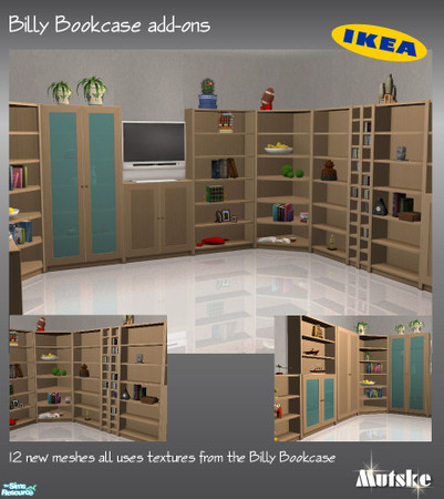 Sims 2 — Billy Bookcase add-ons  by Mutske — Set of 12 empty bookcases with slots, that matches the Billy bookcase that