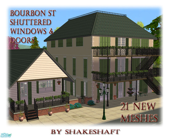 Sims 2 — Bourbon St: Shuttered Windows and Doors by Shakeshaft — A set of French Quarter style Windows and Doors, set