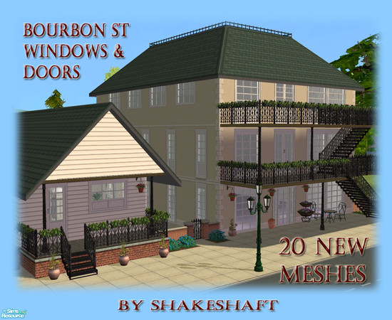 Sims 2 — Bourbon St: Windows and Doors by Shakeshaft — A second set of French Quarter style Windows and Doors minus the