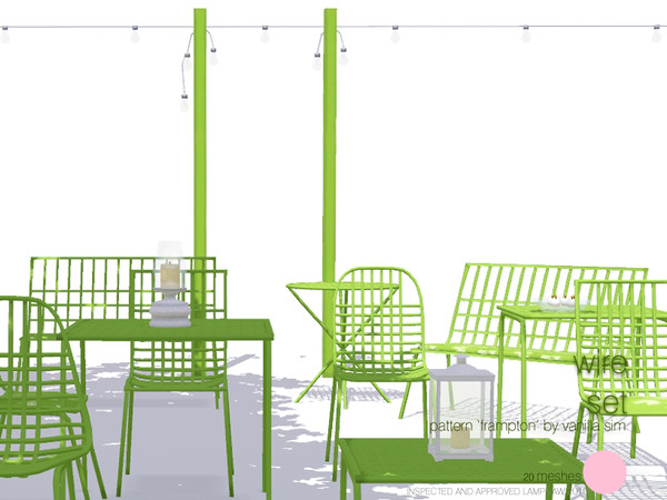 Sims 3 — Wire Set by DOT — Wire Set. Modern Metal Seating and Tables, with and without fabric seat. Plus outdoor and