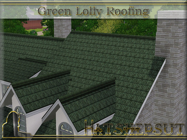 Sims 3 — Green Lolly Roofing by hatshepsut — Textured roof with white trim