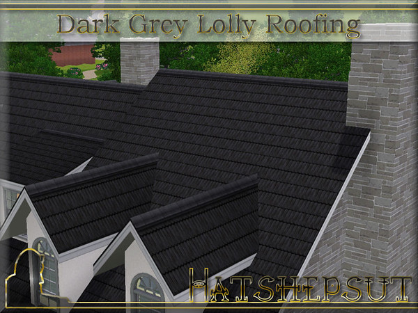 Sims 3 — Dark Grey Lolly Roofing by hatshepsut — Textured roof with white trim