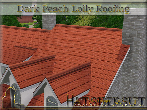 Sims 3 — Dark Peach Lolly Roofing by hatshepsut — Textured roof with white trim