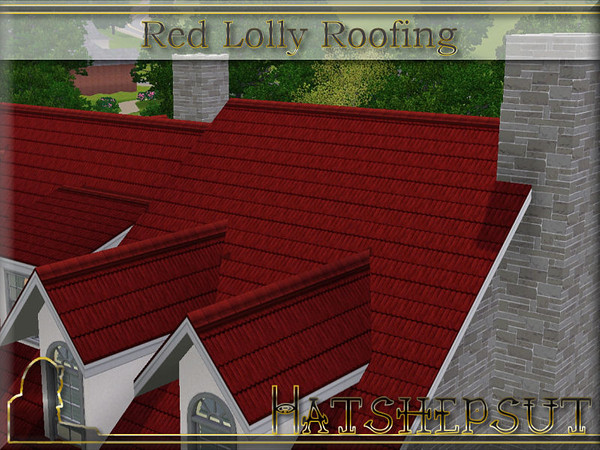 Sims 3 — Red Lolly Roofing by hatshepsut — Textured roof with white trim