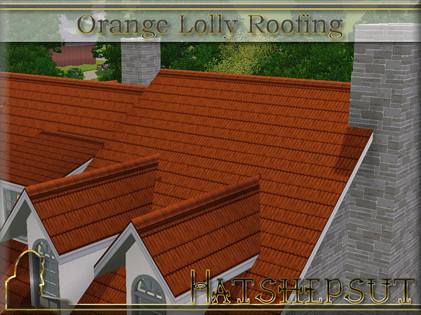 Sims 3 — Orange Lolly Roofing by hatshepsut — Textured roof with white trim