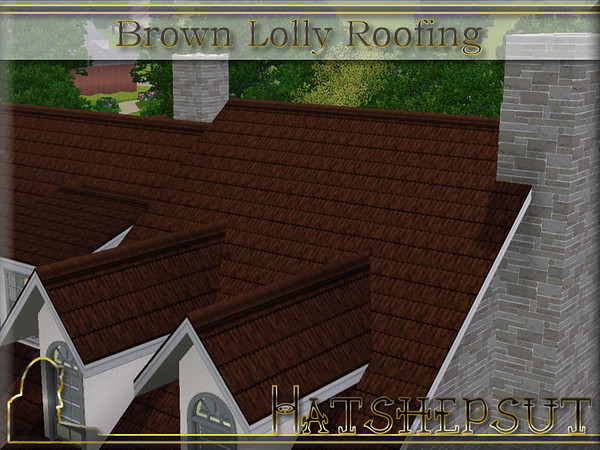 Sims 3 — Brown Lolly Roofing by hatshepsut — Textured roof with white trim