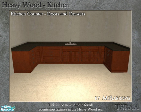 Sims 2 — Heavy Wood Kitchen - Counter by MsBarrows — Mesh for a Heavy Wood counter. Includes both door and drawer