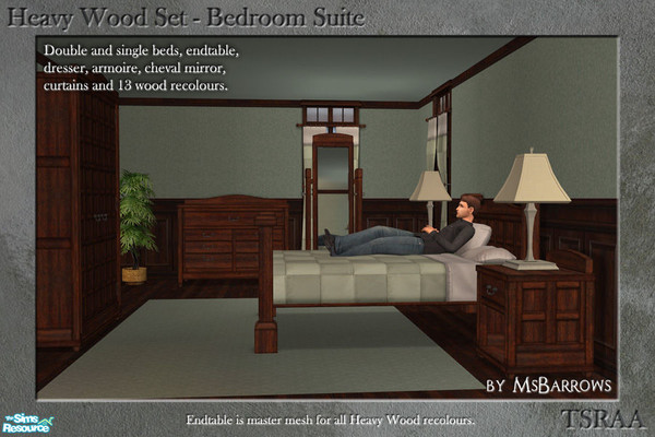 Sims 2 — Heavy Wood Bedroom by MsBarrows — A suite of bedroom furniture, and 13 wood recolours that will apply to all