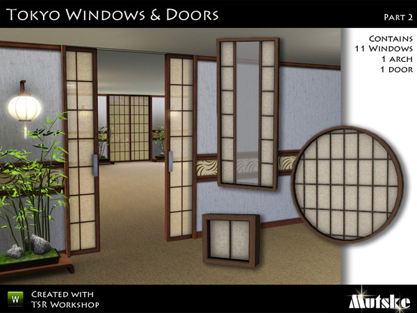 Sims 3 — Tokyo Windows Part 2 by Mutske — Set of 11 windows, 1 door and 1 arch. All have 2 variations, the first one has