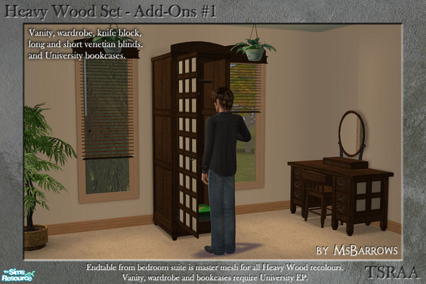 Sims 2 — Heavy Wood - Add-Ons #1 by MsBarrows — Some additional meshes for the Heavy Wood set, including a vanity,