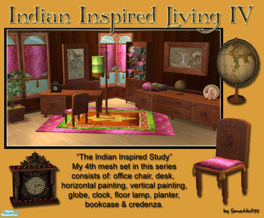 Sims 2 — Indian Inspired Study by Simaddict99 — Here is the 4th set in my Indian series- the study. Set consists of: