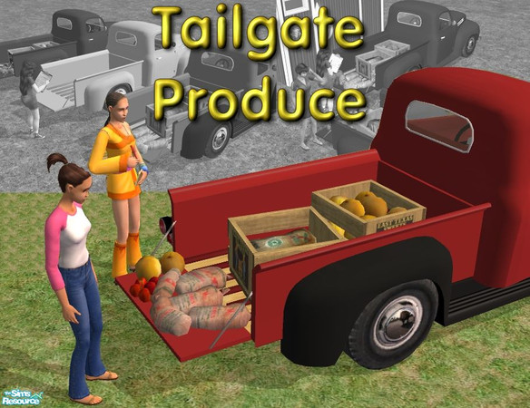 Sims 2 — Tailgate Produce by Dr Pixel — A Sim farmer is selling fresh produce right from the back of his old pickup truck