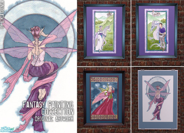 Sims 2 — Fantasy Art Set by aikea_guinea — Set of four fantasy paintings featuring some of my original artwork.