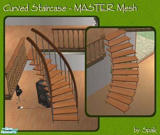 Sims 2 — Curved Staircase - MASTER MESH by Spaik — A curved staircase turning left. Takes up only three tiles on each