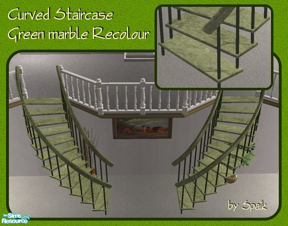 Sims 2 — Curved Staircase - Green Marble REC by Spaik — Recolour of my winding staircase. Works for both staircases.