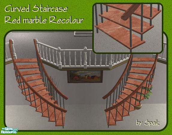 Sims 2 — Curved Staircase - Red Marble REC by Spaik — Recolour of my winding staircase. Works for both staircases.