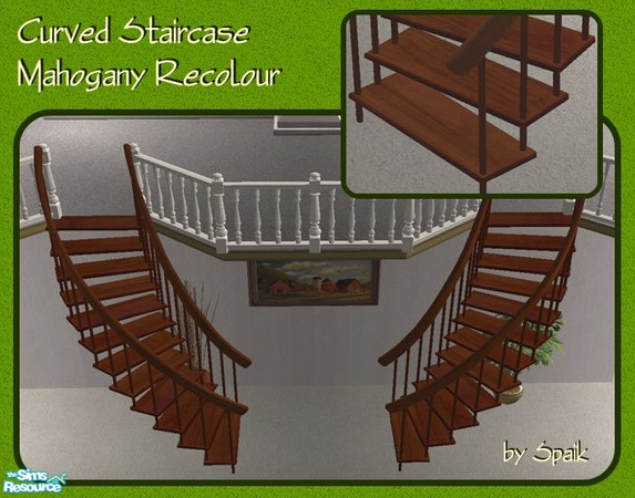 Sims 2 — Curved Staircase - Mahogany REC by Spaik — Recolour of my winding staircase. Works for both staircases.