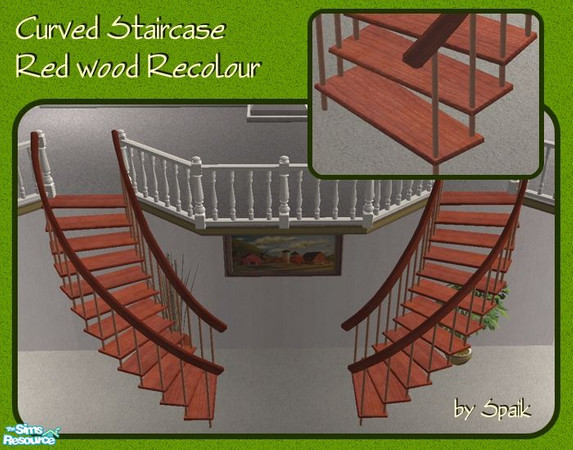 Sims 2 — Curved Staircase - Redwood REC by Spaik — Recolour of my winding staircase. Works for both staircases.