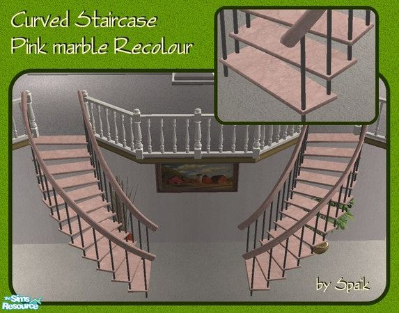 Sims 2 — Curved Staircase - Pink Marble REC by Spaik — Recolour of my winding staircase. Works for both staircases.