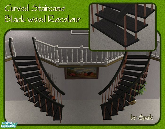 Sims 2 — Curved Staircase - Black Wood REC by Spaik — Recolour of my winding staircase. Works for both staircases.