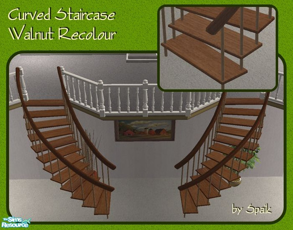 Sims 2 — Curved Staircase - Walnut REC by Spaik — Recolour of my winding staircase. Works for both staircases.