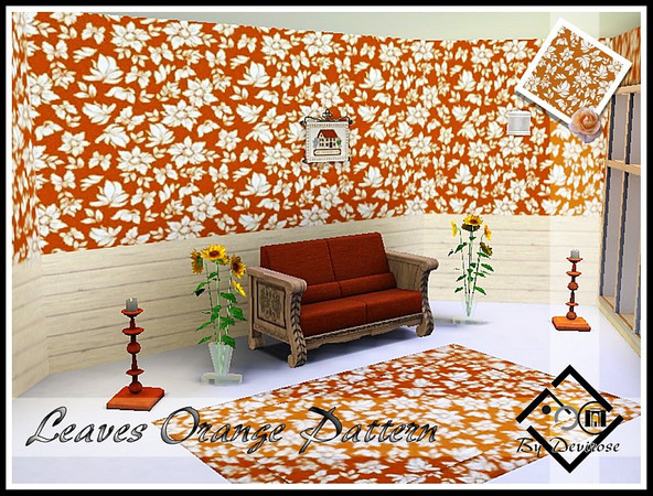 Sims 3 — Leaves Orange Pattern by Devirose — Wonderful fantasy suitable for carpets and sumptuous wall hanging.
