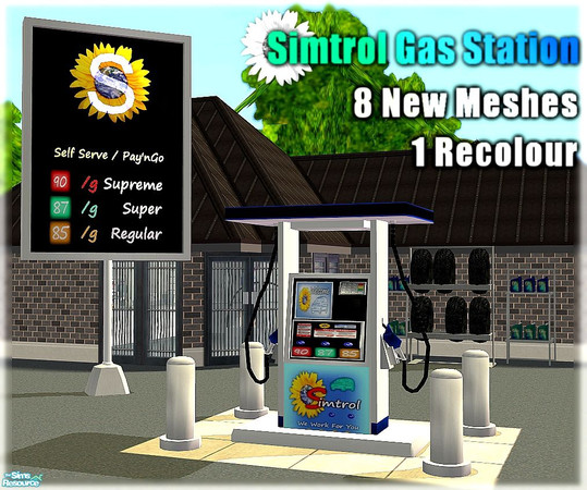 Sims 2 — Simtrol Gas Station Set by SaeraMaples — 8 meshes & 1 recolour (Simtrol Oil) Build a gas station to add some