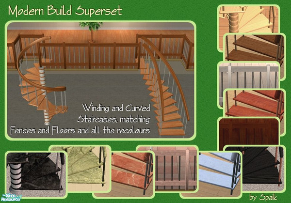 Sims 2 — Modern Build Superset by Spaik — The Winding Staircases, Curved Staircases, Modern Balustrades and Modern